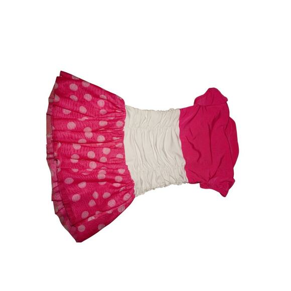 BCX Girl Pink White Polka Dot Dress Cap Sleeve Ruched Bodice Size 4 Girls - Picture 3 of 6